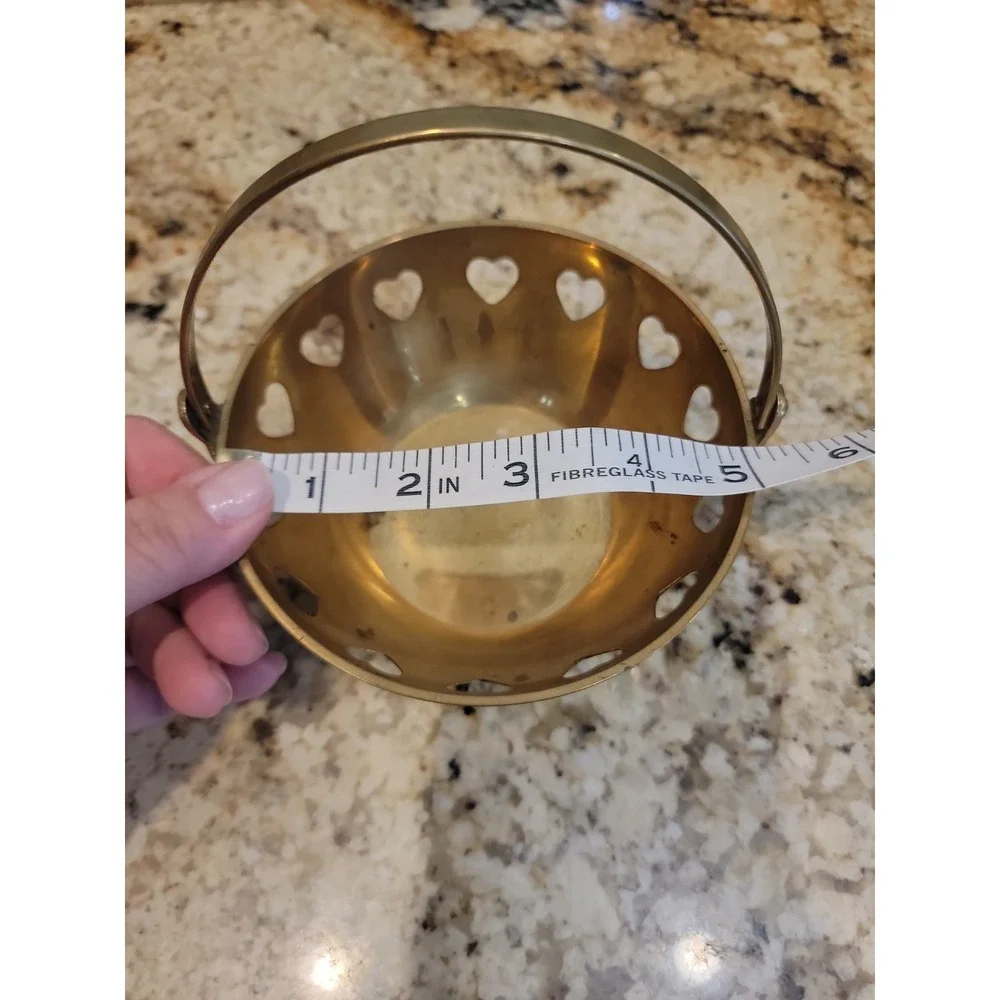 Vintage Brass Basket Heart Design Handle Brass Made In India